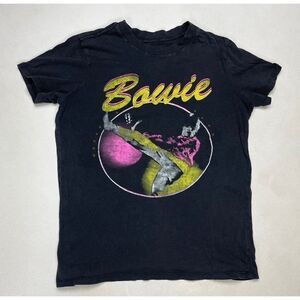 Bowie Retro Graphic T-shirt Women XS Black Studded Short Sleeve Music
